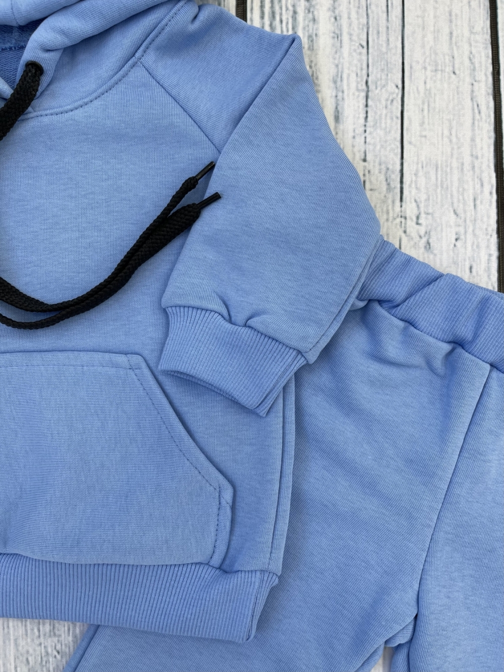 311-Г. Свитшот с капюшоном + Штаны, хлопок 65%, 35% ПЭ, 3-х нитка ( без начеса) голубой 98,104,110,116
