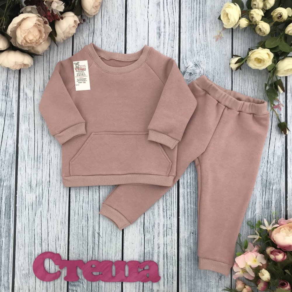 297-П. Свитшот + Штаны, хлопок 65%, 35% ПЭ, 3-х нитка (начес) пудра, 80,86,92,98,104