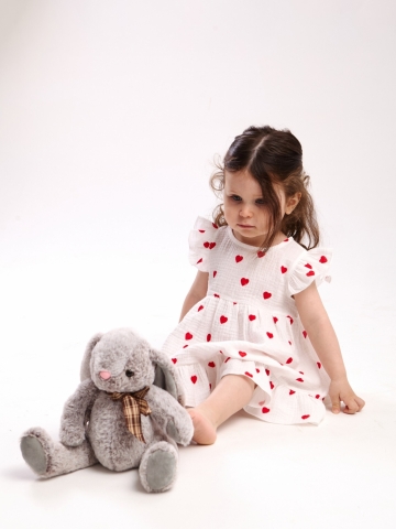 342-КС. Платье детское из муслина, хлопок 100%, красное сердце, р. 74,80,86,92
