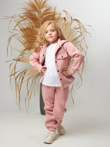 Купить оптом 333. Костюм детский (Брюки+Толстовка) на кнопках, пудра, хлопок 65%, 35% ПЭ, 3-х нитка с  начесом 122,128,134,140 в Рязани