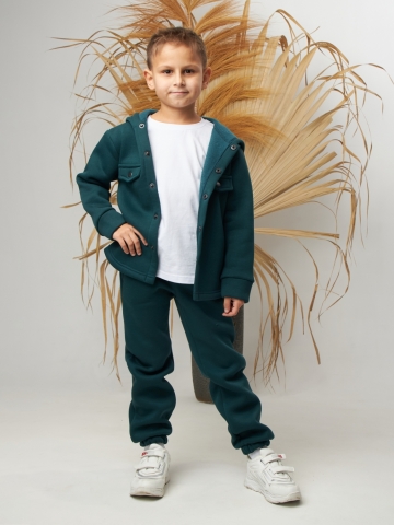 333. Костюм детский (Брюки+Толстовка) на кнопках, изумруд, хлопок 65%, 35% ПЭ, 3-х нитка с  начесом 98,104,110,116