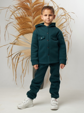 Купить оптом 333. Костюм детский (Брюки+Толстовка) на кнопках, изумруд, хлопок 65%, 35% ПЭ, 3-х нитка с  начесом 98,104,110,116 в Рязани