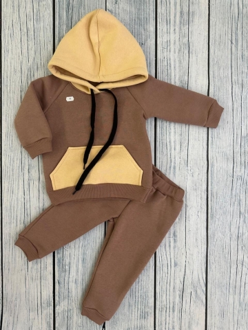 Купить оптом 296-РАЗ. Худи +Брюки детские, хлопок 65%, 35%  ПЭ, 3-х нитка (начес) разноцветный 80,86,92 в Рязани